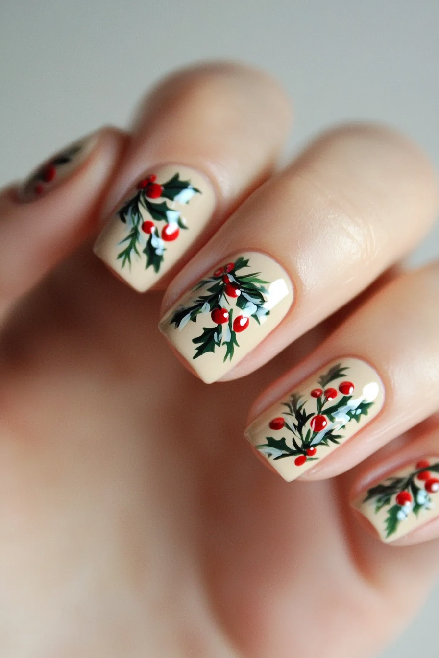 18. Wreath Accent Nail (Simple Christmas Nail Design Ideas) - Simple Christmas Nail Design Ideas