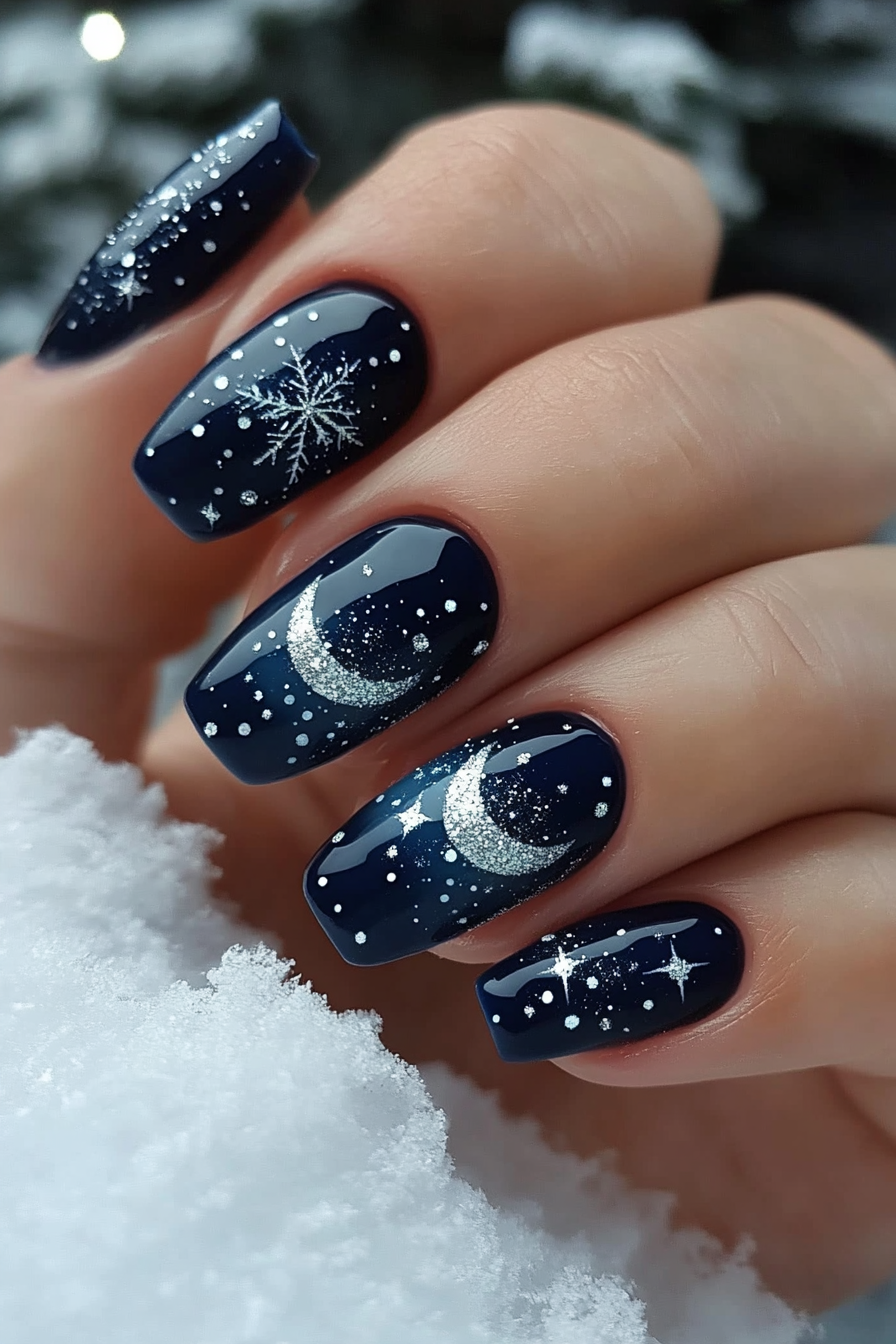 20. Silent Night Skies (Simple Christmas Nail Design Ideas) - Simple Christmas Nail Design Ideas