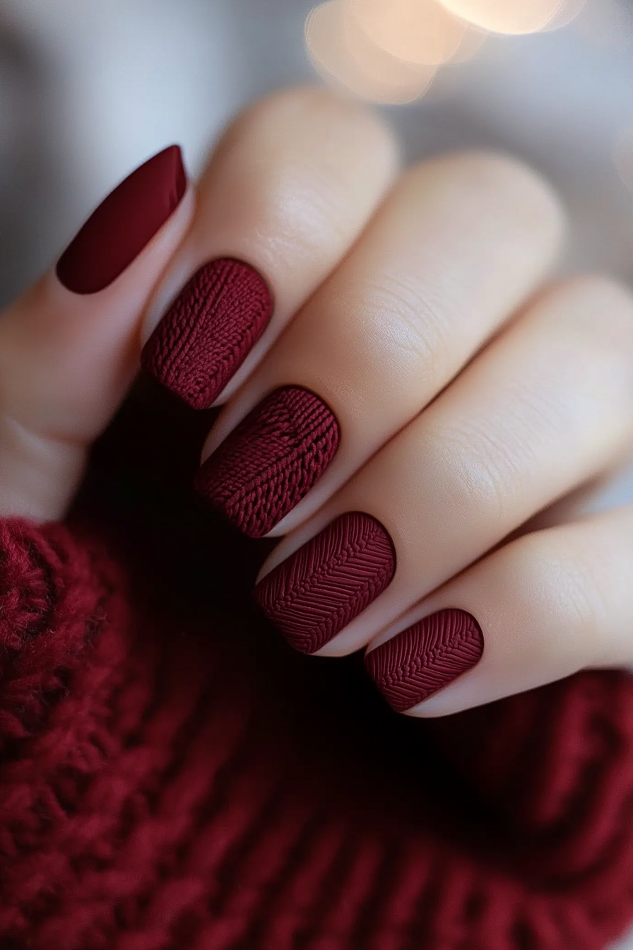 22. Sweater Weather Texture (Simple Christmas Nail Design Ideas) - Simple Christmas Nail Design Ideas