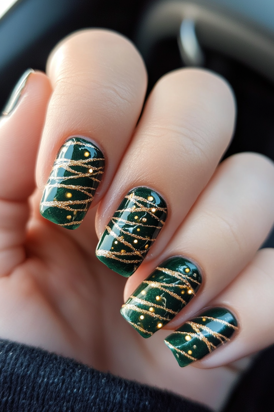 26. Tree Lights Outline (Simple Christmas Nail Design Ideas) - Simple Christmas Nail Design Ideas