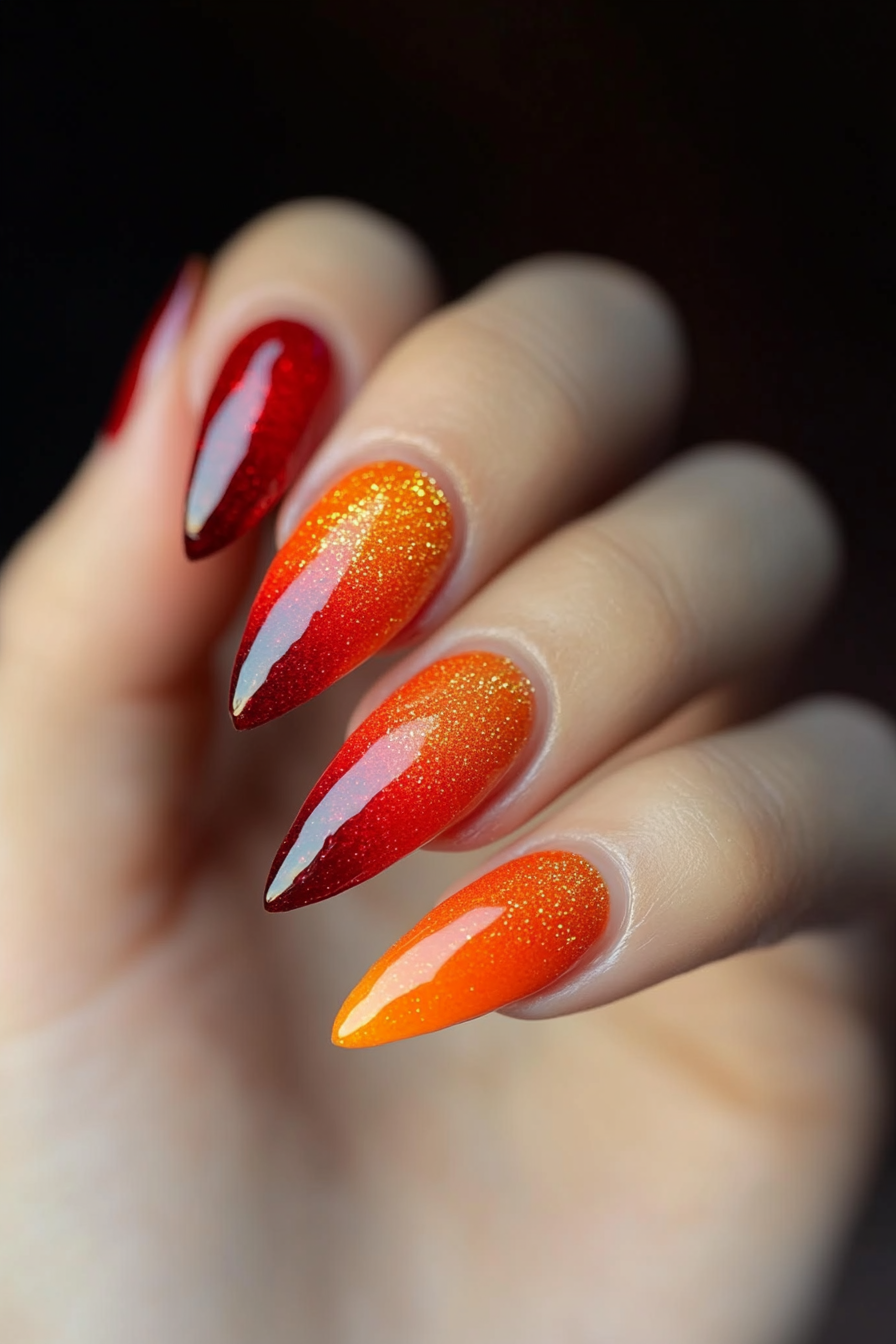 27. Fireside Ember Tips (Simple Christmas Nail Design Ideas) - Simple Christmas Nail Design Ideas