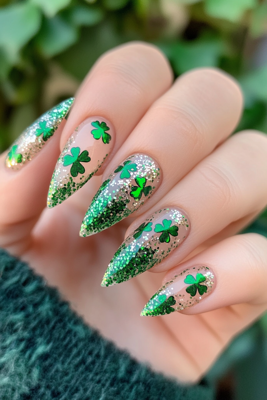 2. Shamrock Sparkles (St Patrick'S Day Nail Design Ideas) - St Patrick'S Day Nail Design Ideas