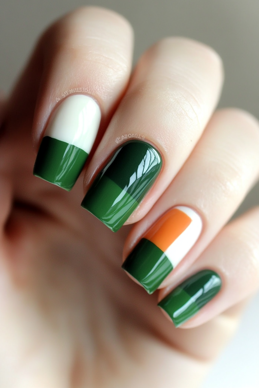 6. Irish Flag Tribute (St Patrick'S Day Nail Design Ideas) - St Patrick'S Day Nail Design Ideas