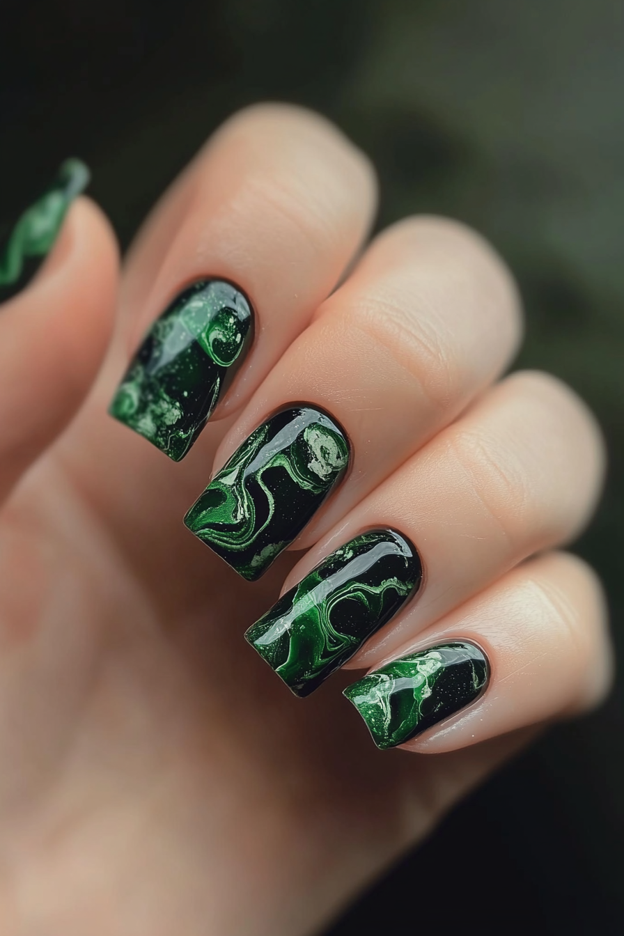 8. Green Marble Majesty (St Patrick'S Day Nail Design Ideas) - St Patrick'S Day Nail Design Ideas