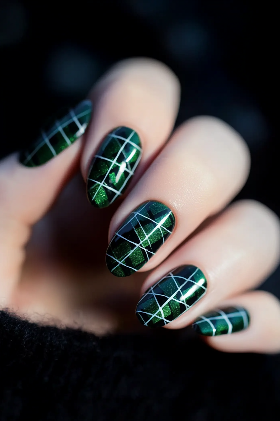 14. Green Plaid Precision (St Patrick'S Day Nail Design Ideas) - St Patrick'S Day Nail Design Ideas