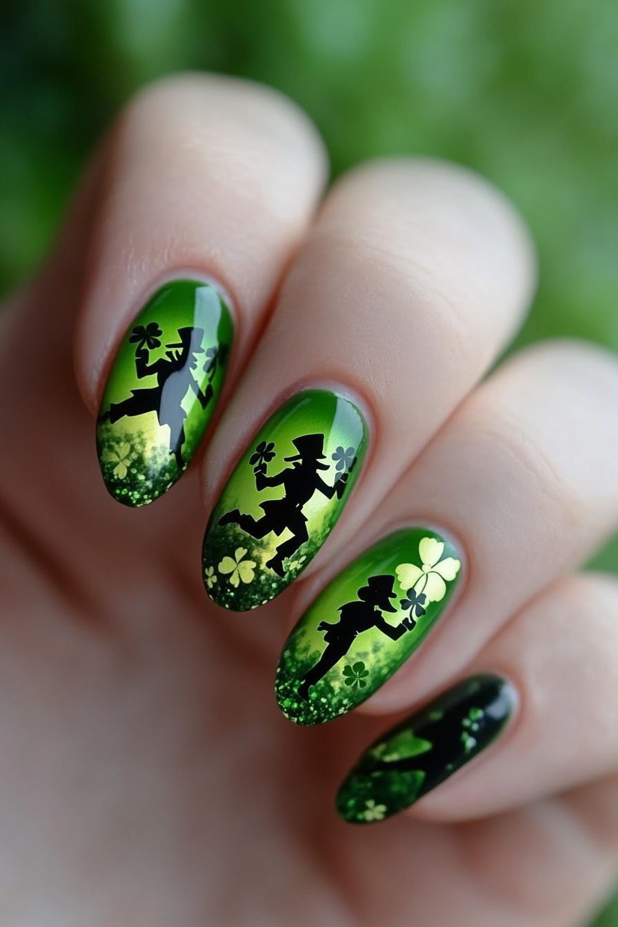 17. Dancing Leprechauns (St Patrick'S Day Nail Design Ideas) - St Patrick'S Day Nail Design Ideas