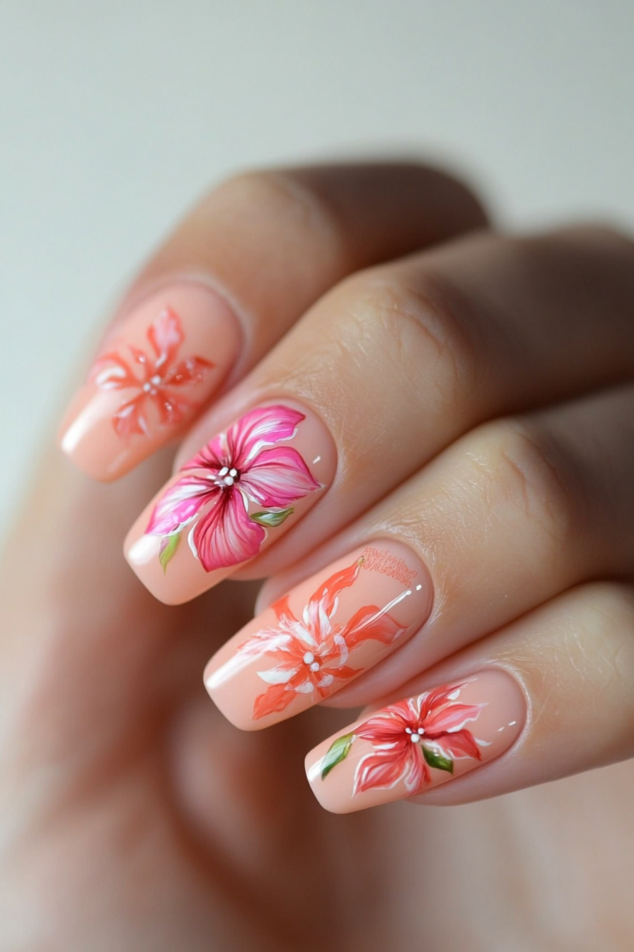 4. Hibiscus Haven (Tropical Nail Design Ideas) - Tropical Nail Design Ideas