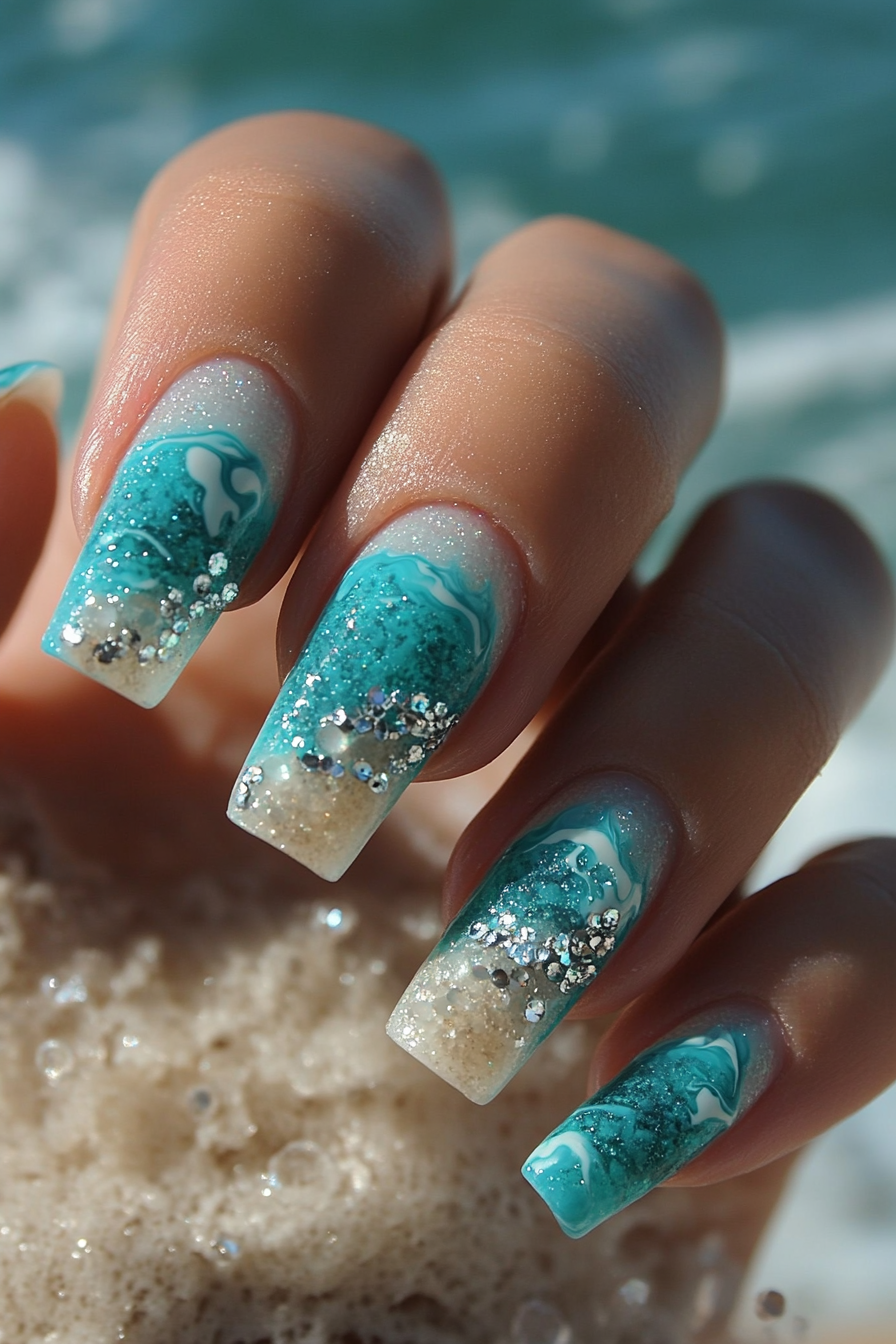 10. Lagoon Luxury (Tropical Nail Design Ideas) - Tropical Nail Design Ideas