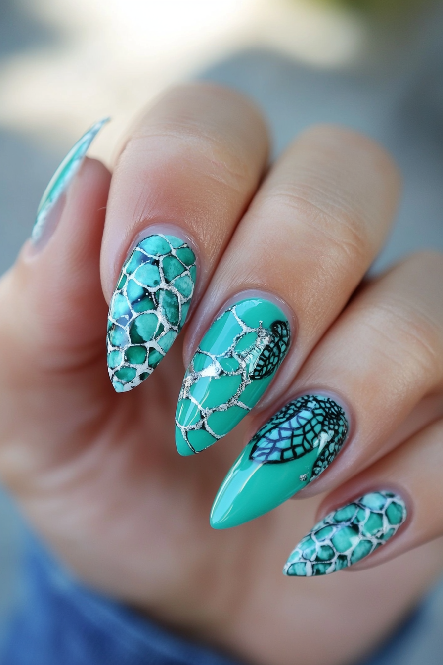 17. Sea Turtle Teal (Tropical Nail Design Ideas) - Tropical Nail Design Ideas