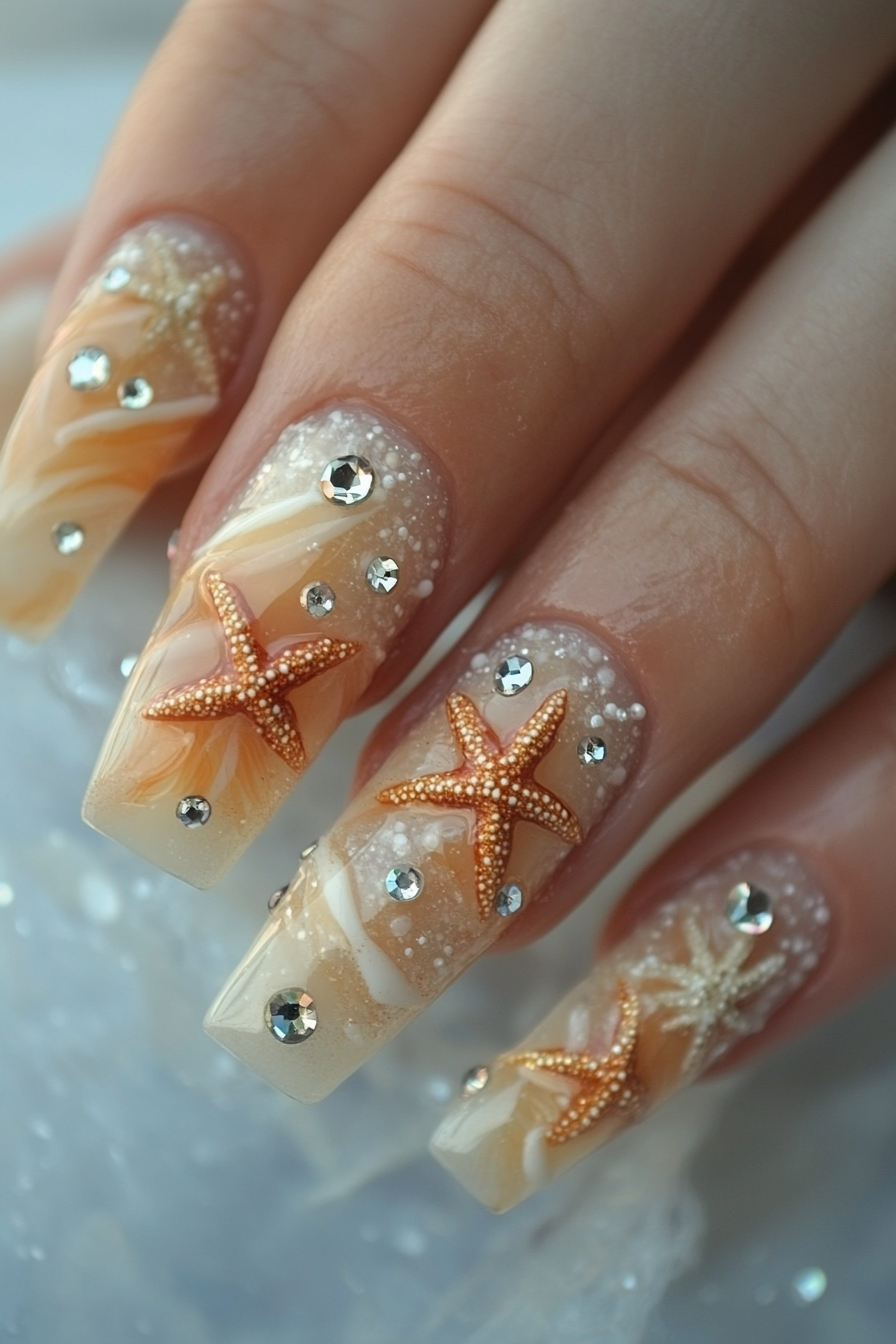 19. Starfish Sparkle (Tropical Nail Design Ideas) - Tropical Nail Design Ideas
