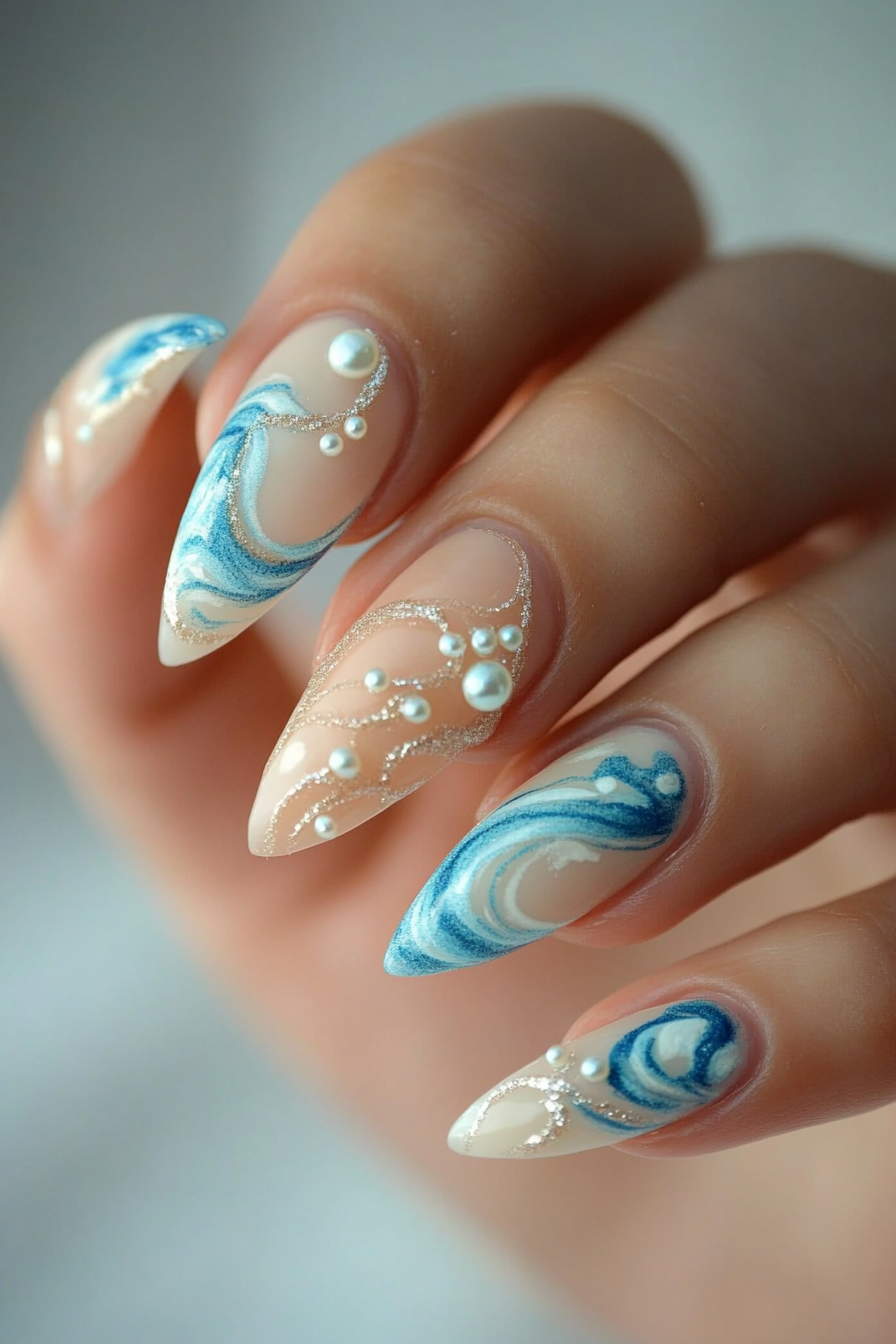 21. Ocean Pearl (Tropical Nail Design Ideas) - Tropical Nail Design Ideas