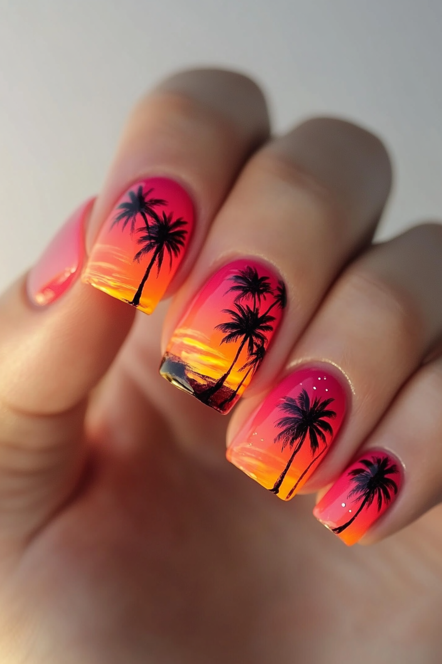 24. Island Sunset (Tropical Nail Design Ideas) - Tropical Nail Design Ideas
