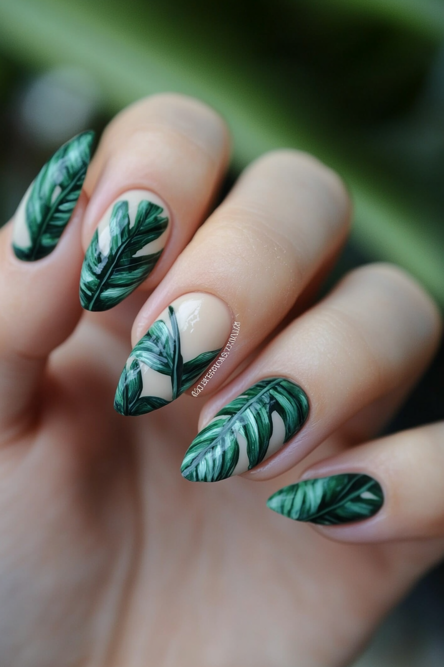 26. Banana Leaf Green (Tropical Nail Design Ideas) - Tropical Nail Design Ideas