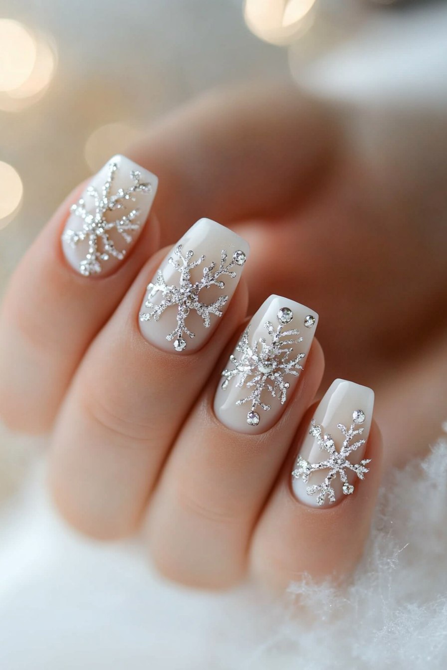 23. Snowflake Serenade (Wedding Nail Design Ideas) - Wedding Nail Design Ideas