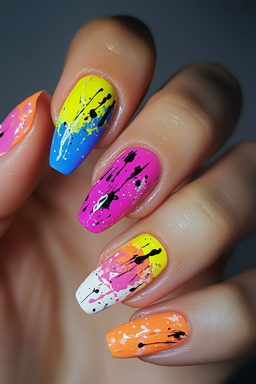 1. Splatter Fun (Abstract Nail Design Ideas) - Abstract Nail Design Ideas