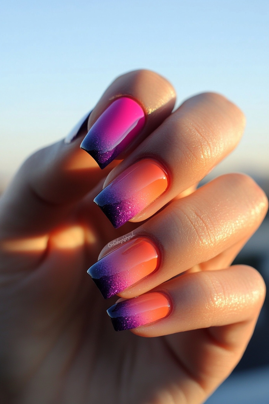 6. Sunset Blend (Abstract Nail Design Ideas) - Abstract Nail Design Ideas