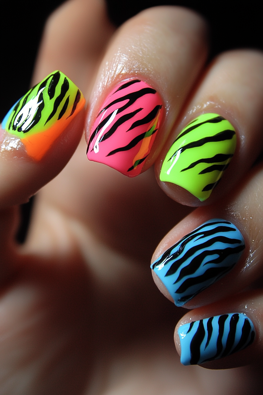 8. Electric Zebra (Abstract Nail Design Ideas) - Abstract Nail Design Ideas