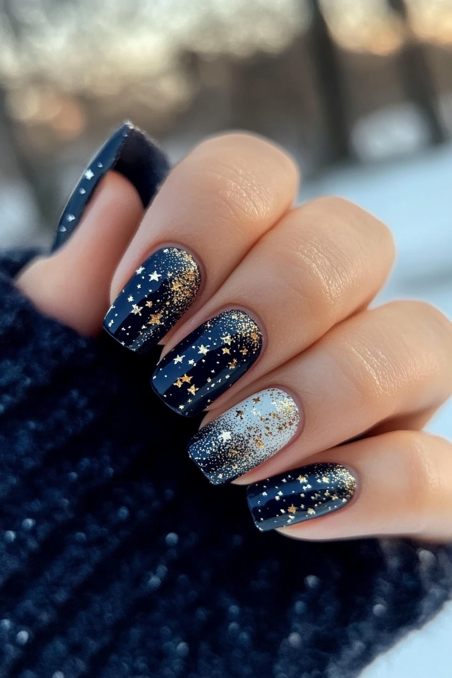 13. Starry Night Fantasy (Abstract Nail Design Ideas) - Abstract Nail Design Ideas