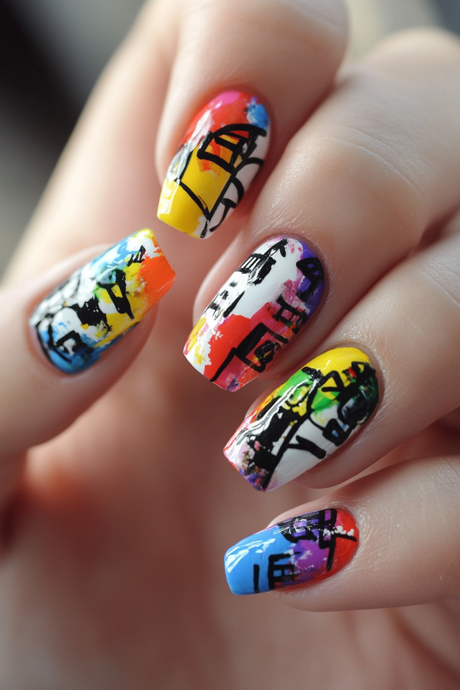 19. Graffiti Grunge (Abstract Nail Design Ideas) - Abstract Nail Design Ideas