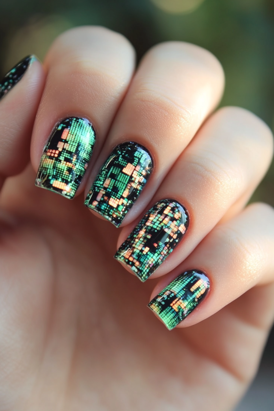 22. Digital Pixel (Abstract Nail Design Ideas) - Abstract Nail Design Ideas