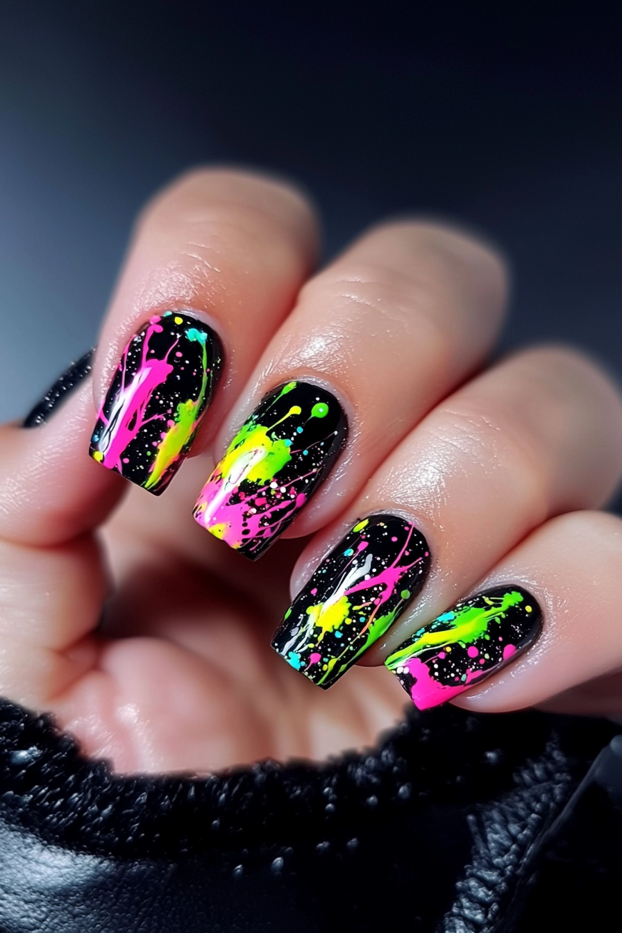 23. Neon Splash (Abstract Nail Design Ideas) - Abstract Nail Design Ideas