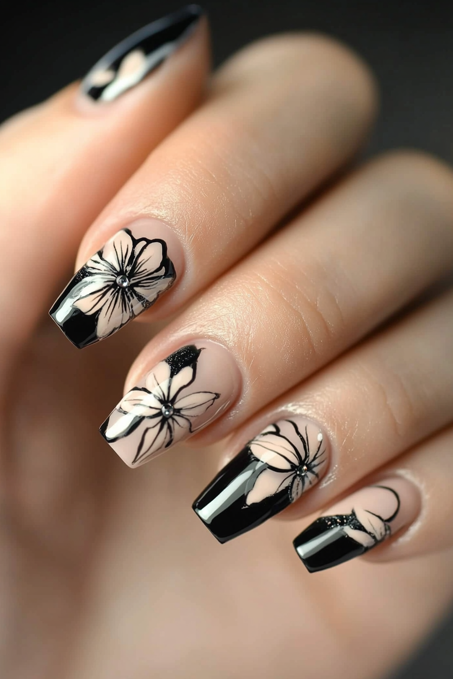 24. Monochrome Magic (Abstract Nail Design Ideas) - Abstract Nail Design Ideas