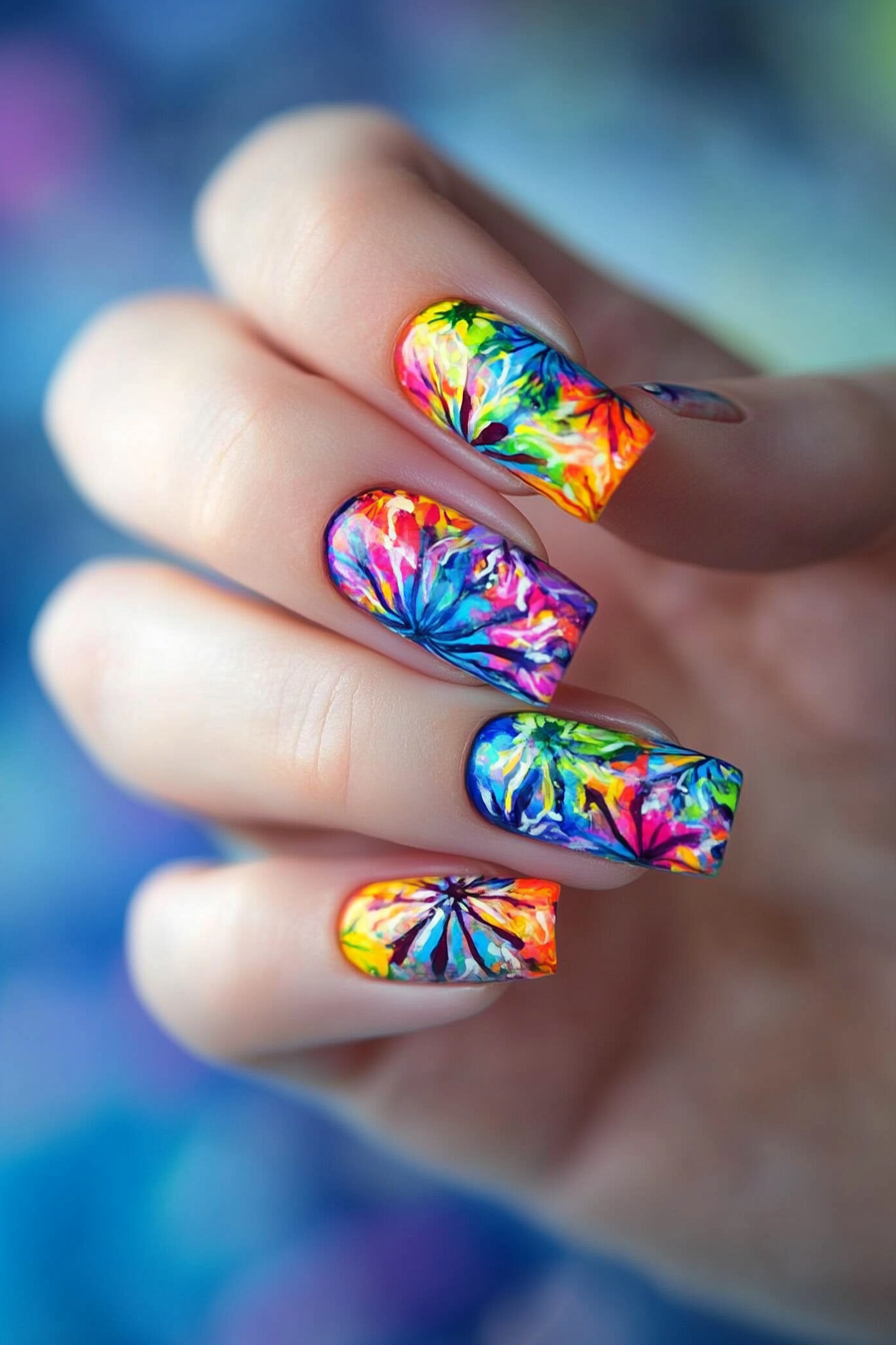 27. Kaleidoscope Color Burst (Abstract Nail Design Ideas) - Abstract Nail Design Ideas