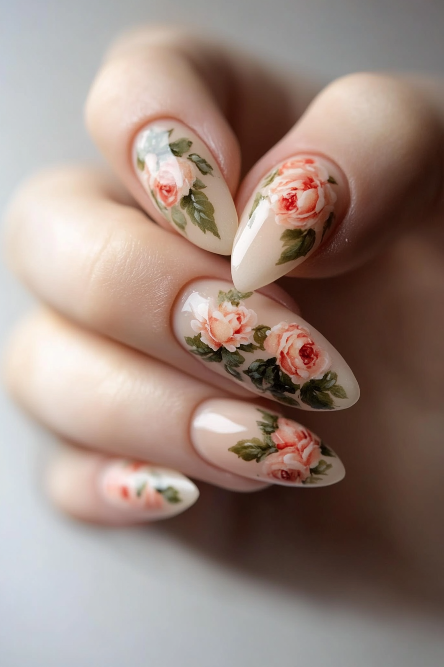 18. Vintage Rose (Beautiful Nail Design Ideas) - Beautiful Nail Design Ideas