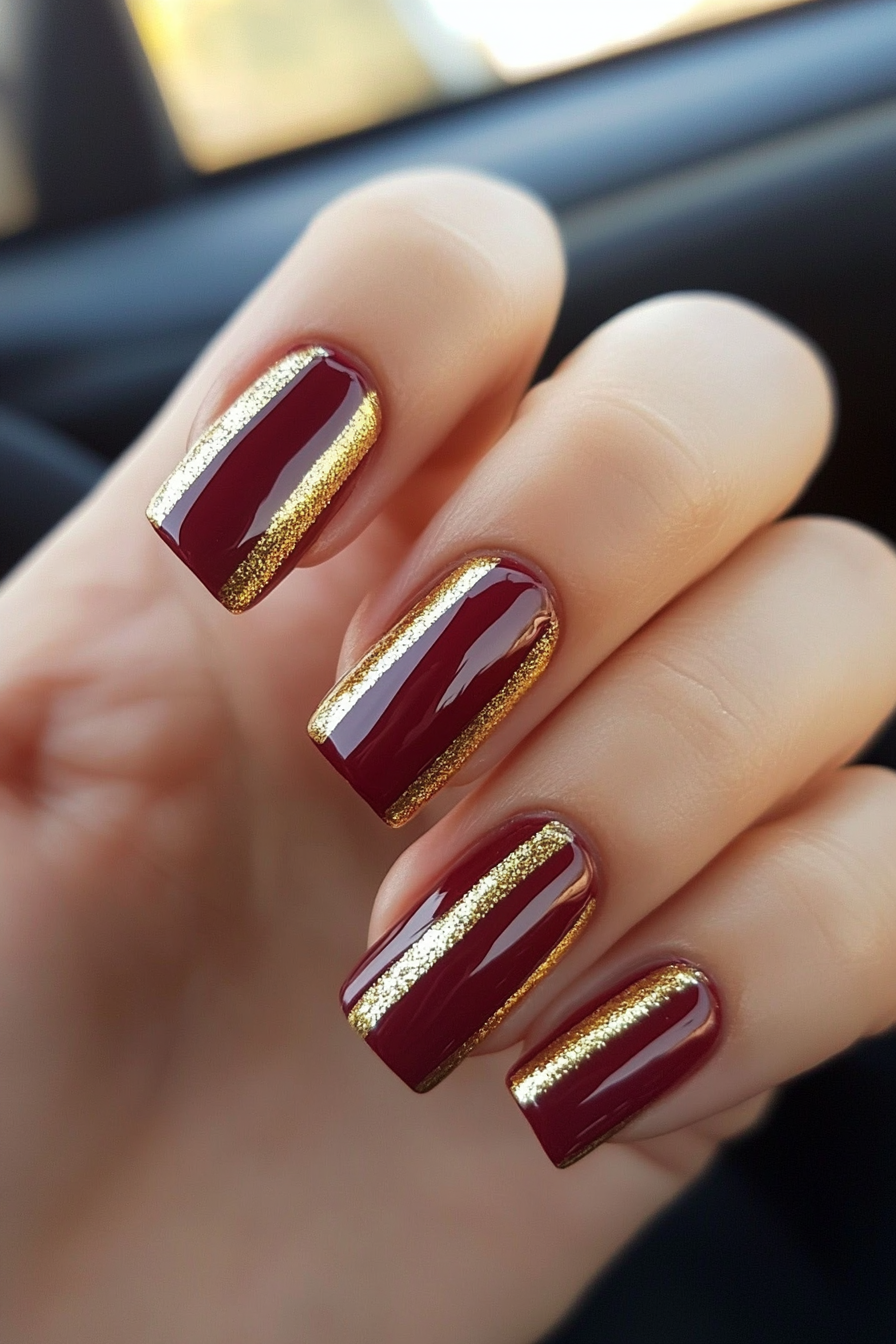 11. Golden Stripes (Birthday Nail Design Ideas) - Birthday Nail Design Ideas