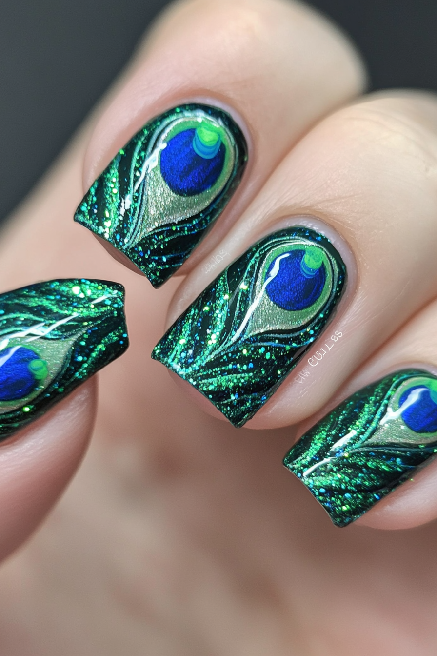 26. Peacock Plume (Birthday Nail Design Ideas) - Birthday Nail Design Ideas