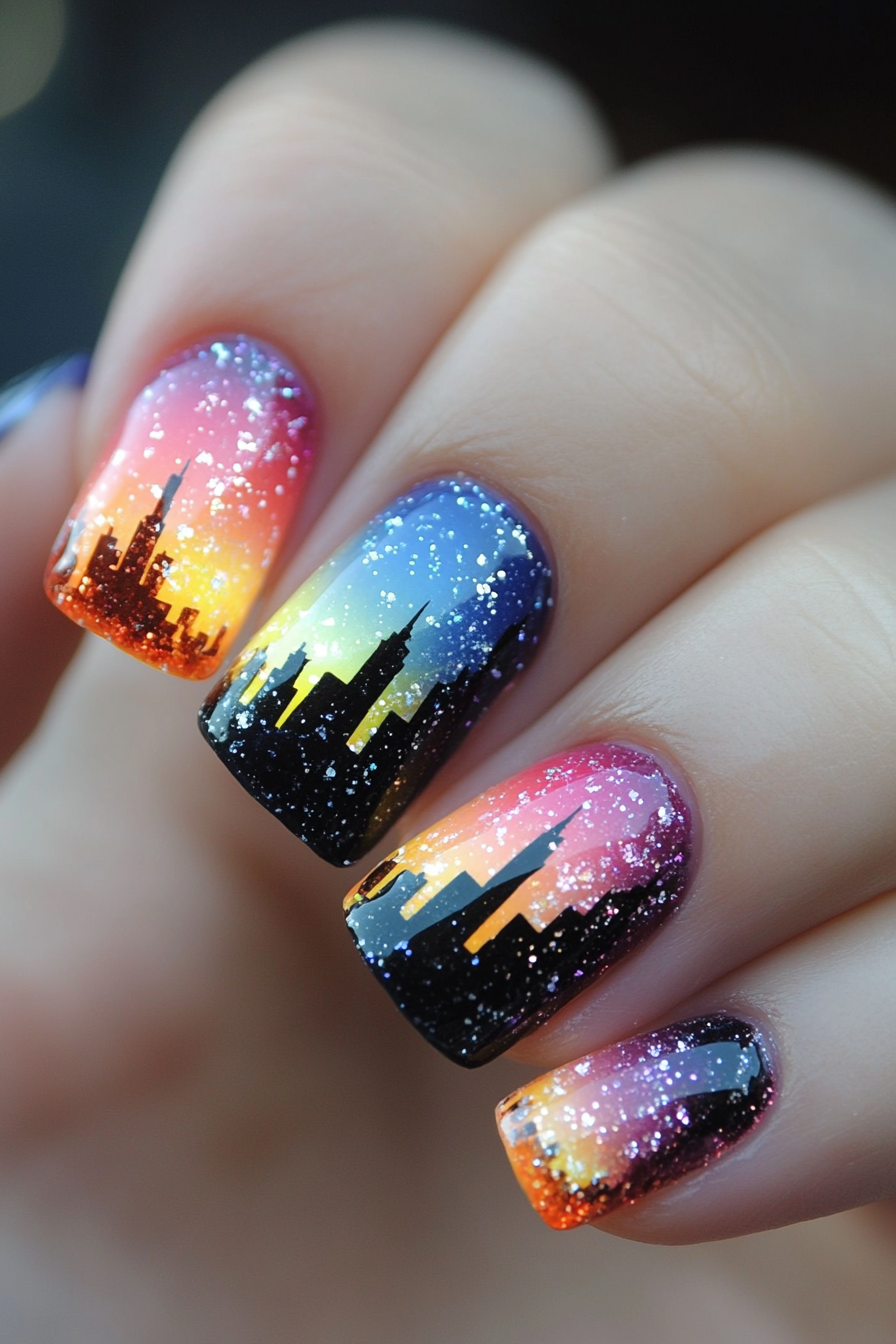 8. Skyline Twilight (Colorful Nail Design Ideas) - Colorful Nail Design Ideas
