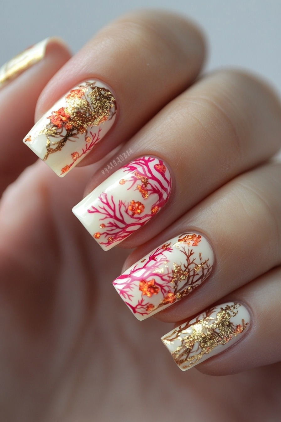13. Coral Reef (Colorful Nail Design Ideas) - Colorful Nail Design Ideas