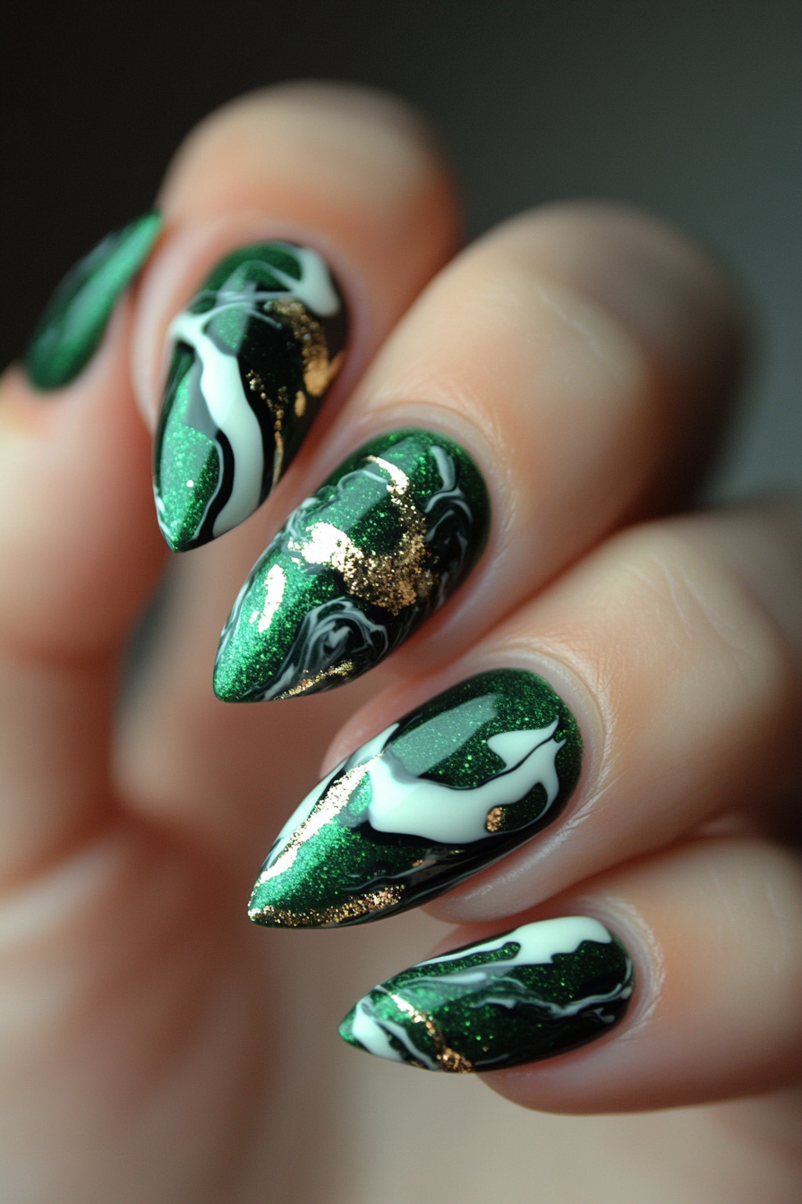 4. Dark Green with Abstract Art (Dark Green Nail Design Ideas) - Dark Green Nail Design Ideas