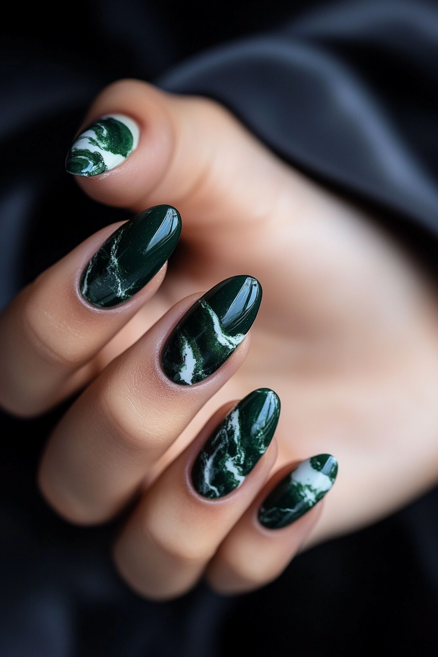 5. Green Marble Swirl (Dark Green Nail Design Ideas) - Dark Green Nail Design Ideas