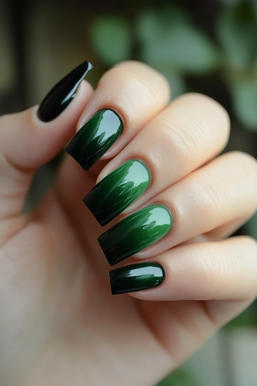 8. Gradient Green Fade (Dark Green Nail Design Ideas) - Dark Green Nail Design Ideas