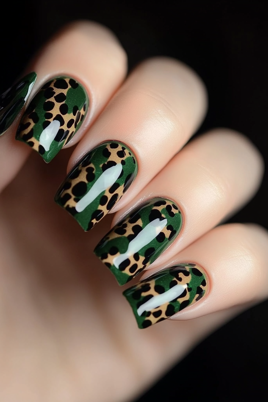 12. Dark Green Leopard Print (Dark Green Nail Design Ideas) - Dark Green Nail Design Ideas
