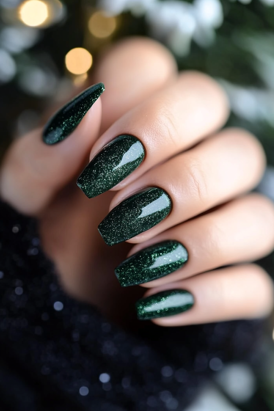 25. Green Velvet Touch (Dark Green Nail Design Ideas) - Dark Green Nail Design Ideas