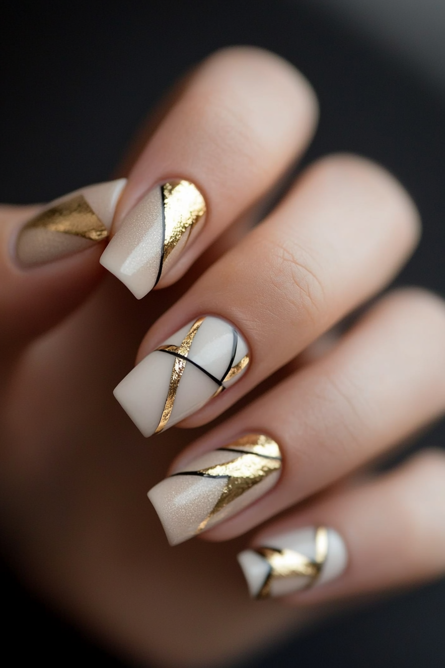 2. Geometric Gold (Fancy Nail Design Ideas) - Fancy Nail Design Ideas