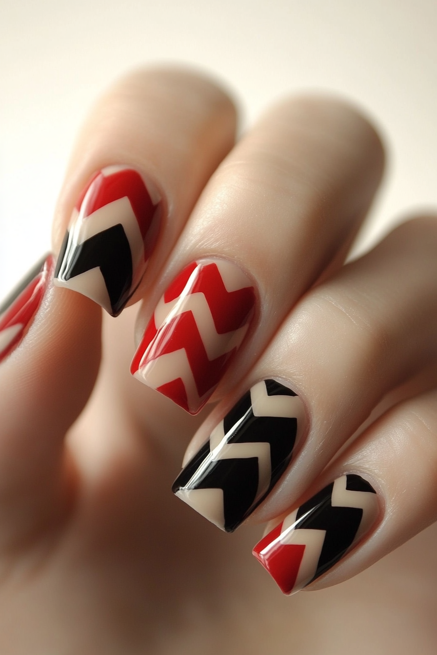 6. Red and Black Chevron (Fancy Nail Design Ideas) - Fancy Nail Design Ideas