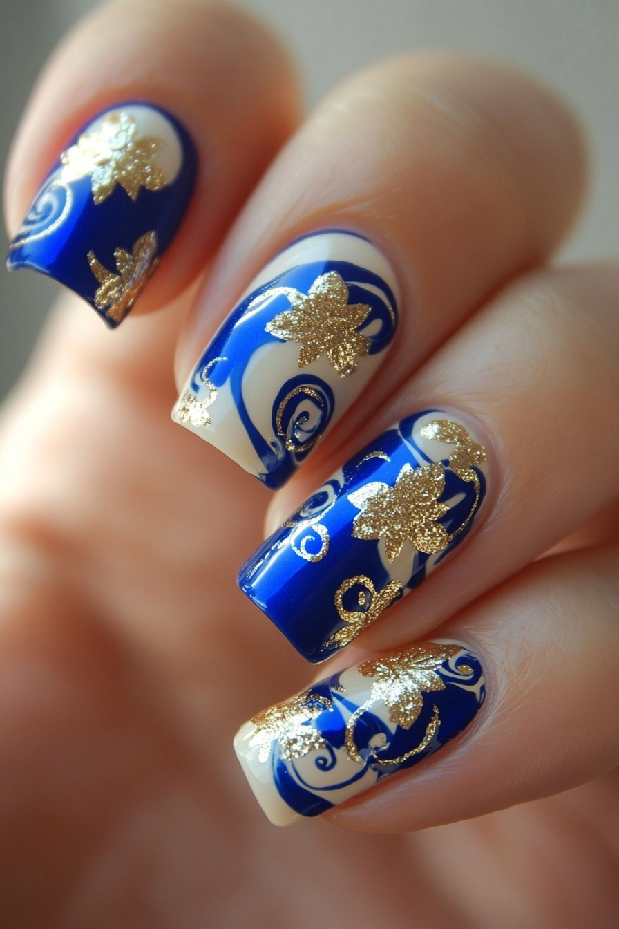 8. Luxury Blue Swirls (Fancy Nail Design Ideas) - Fancy Nail Design Ideas