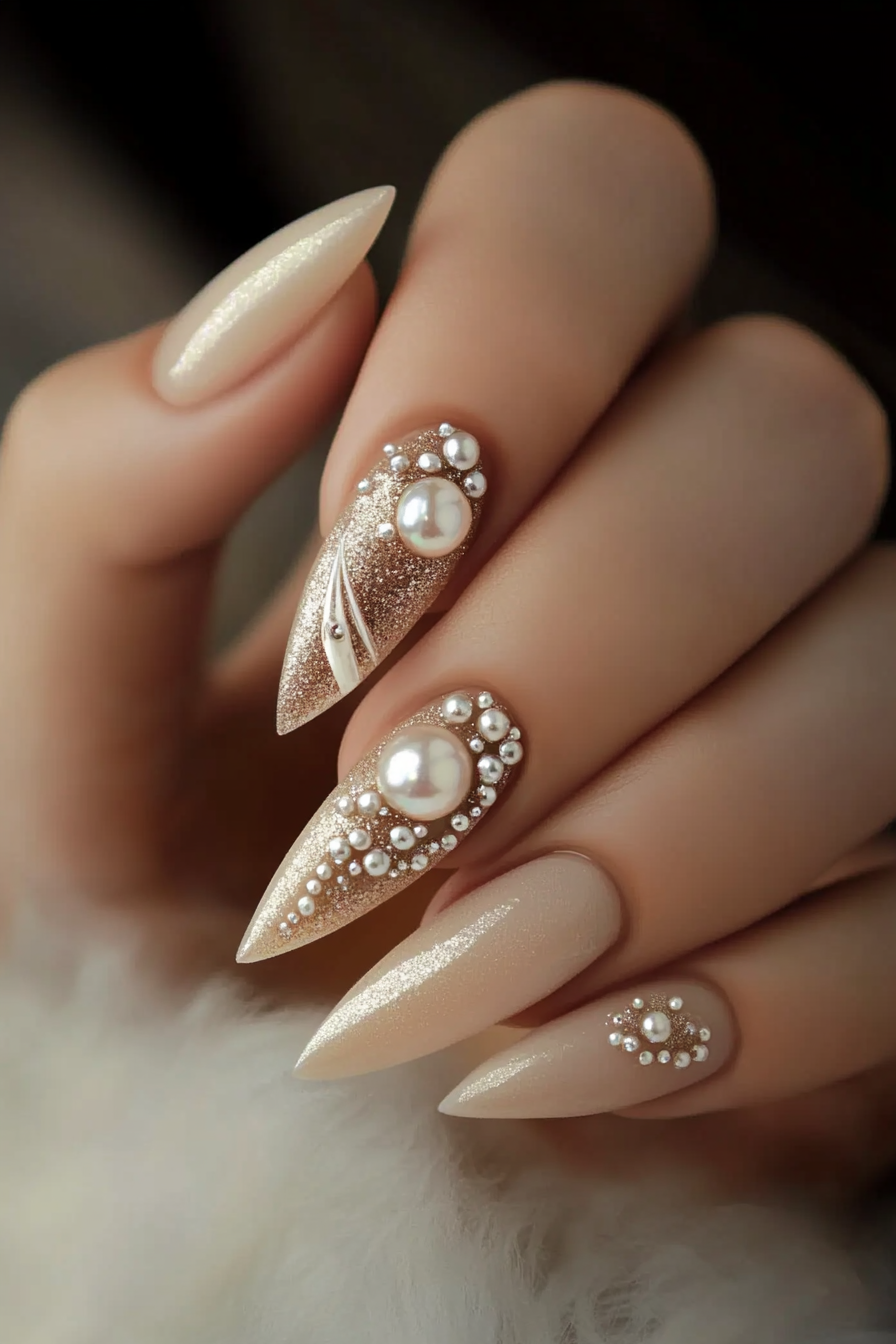 13. Pearl-Accent Nails (Fancy Nail Design Ideas) - Fancy Nail Design Ideas