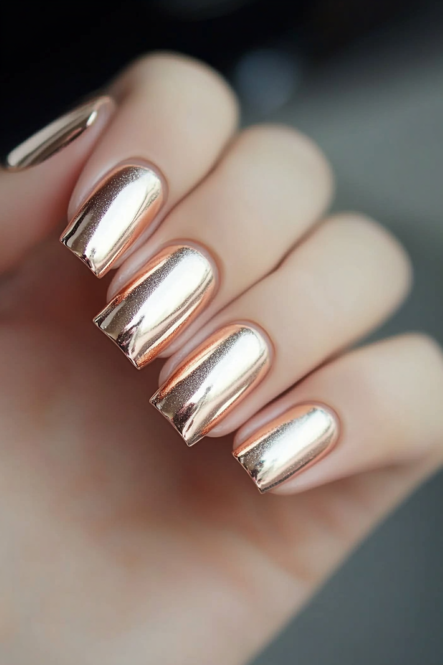 15. Glistening Rose Gold (Fancy Nail Design Ideas) - Fancy Nail Design Ideas