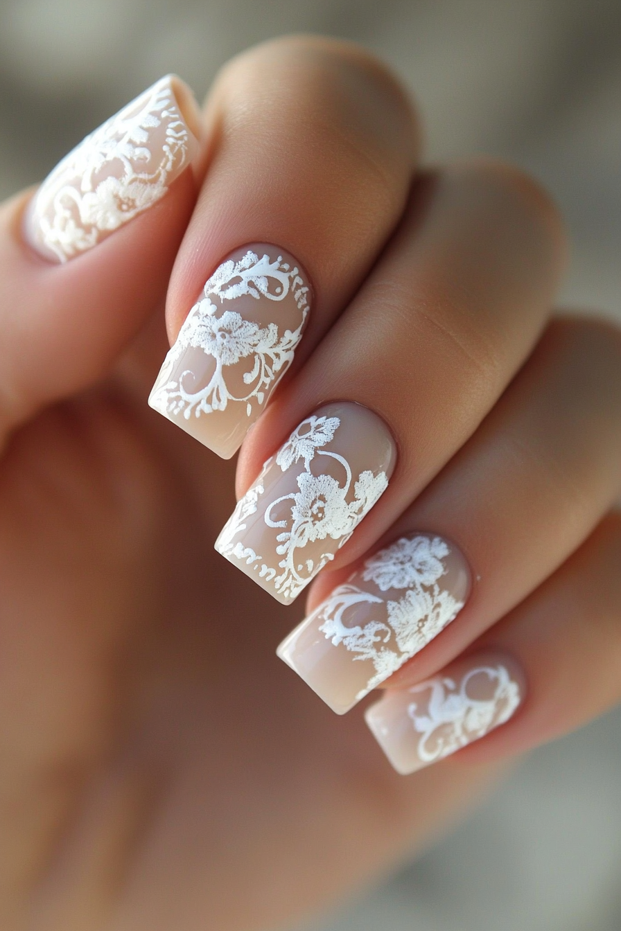 16. Soft White Lace (Fancy Nail Design Ideas) - Fancy Nail Design Ideas