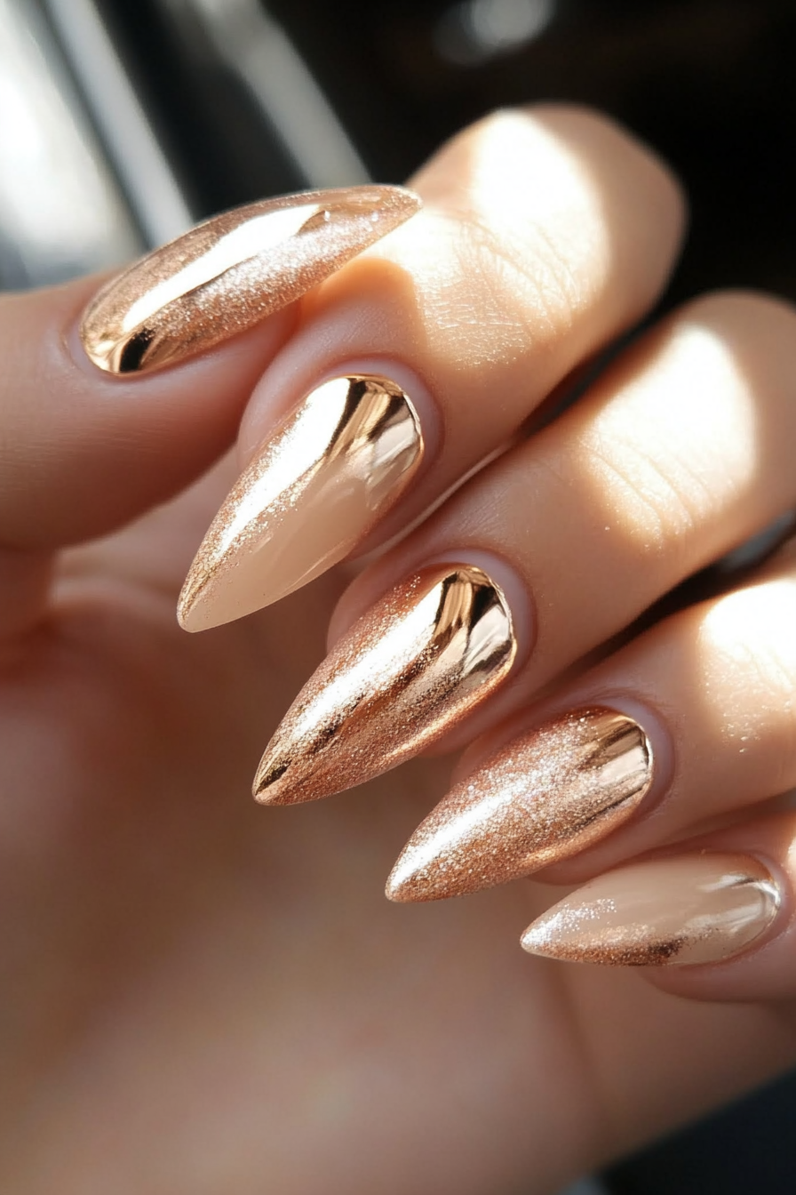 19. Gradient Rose Gold Tips (Fancy Nail Design Ideas) - Fancy Nail Design Ideas
