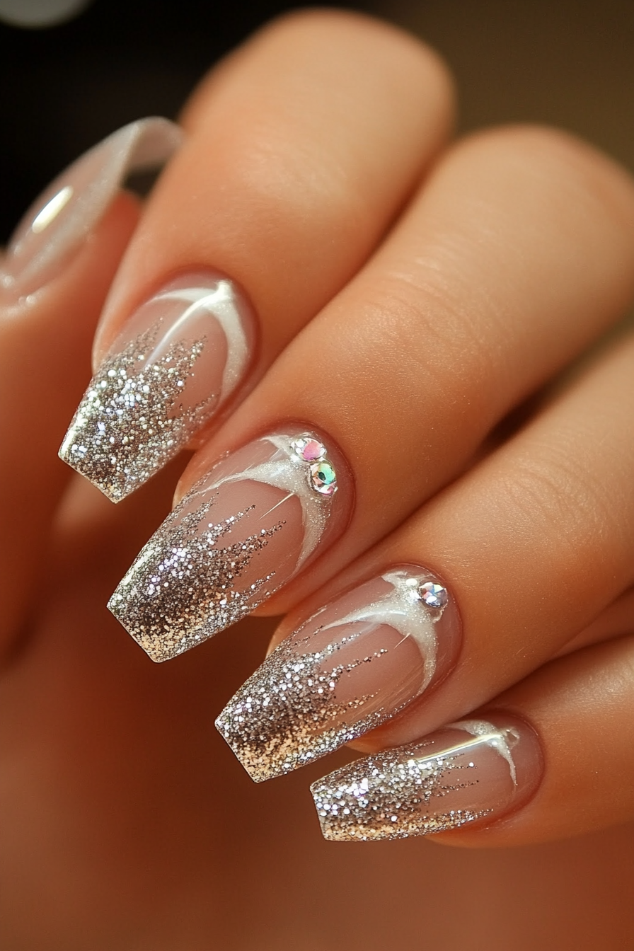 21. Glitter French Tips (Fancy Nail Design Ideas) - Fancy Nail Design Ideas