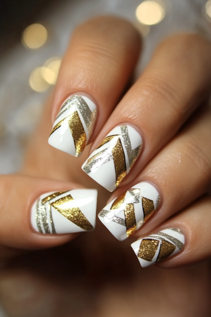 23. Metallic Zigzags (Fancy Nail Design Ideas) - Fancy Nail Design Ideas