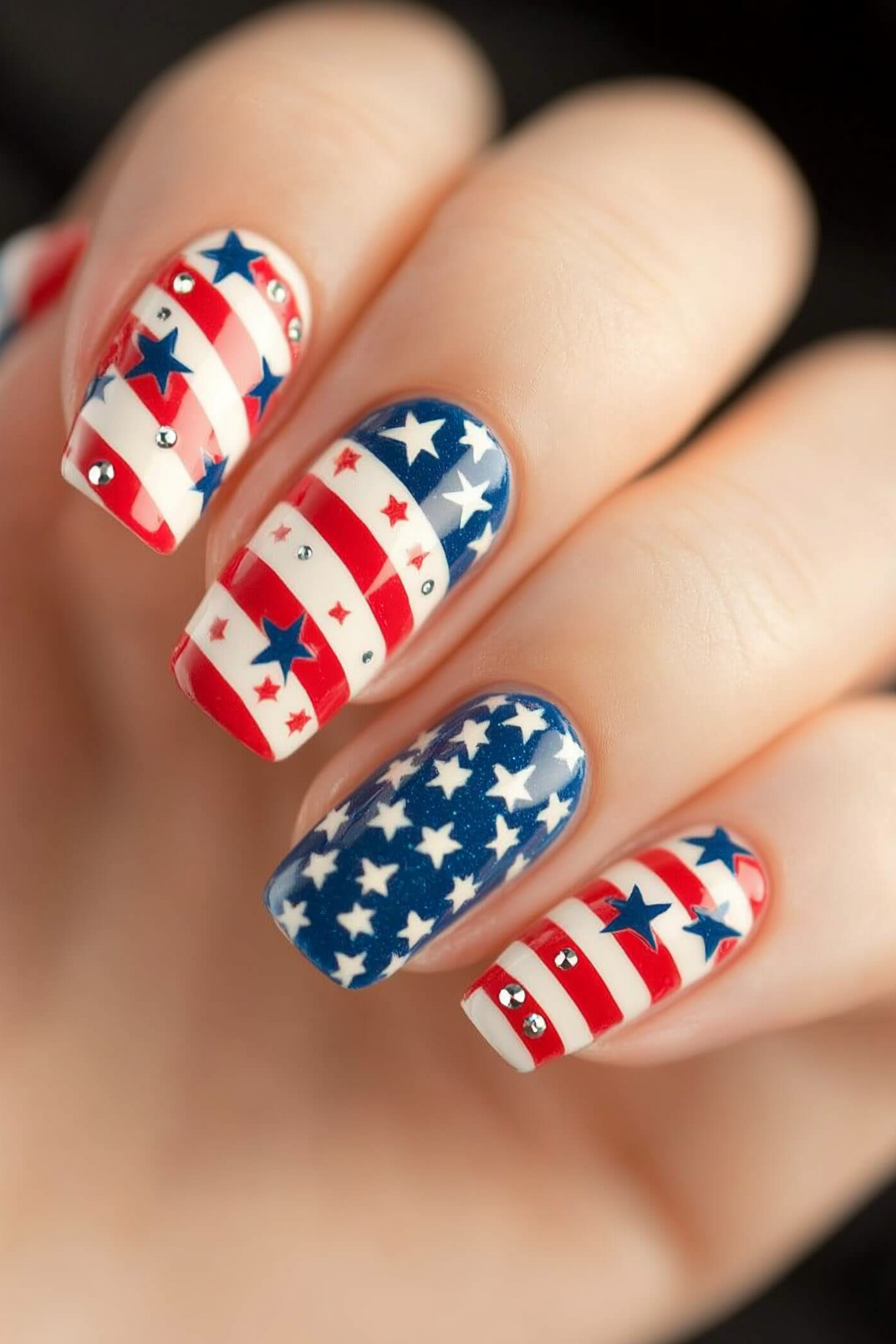 1. Stars and Stripes Chic (July 4Th Nail Design Ideas) - July 4Th Nail Design Ideas