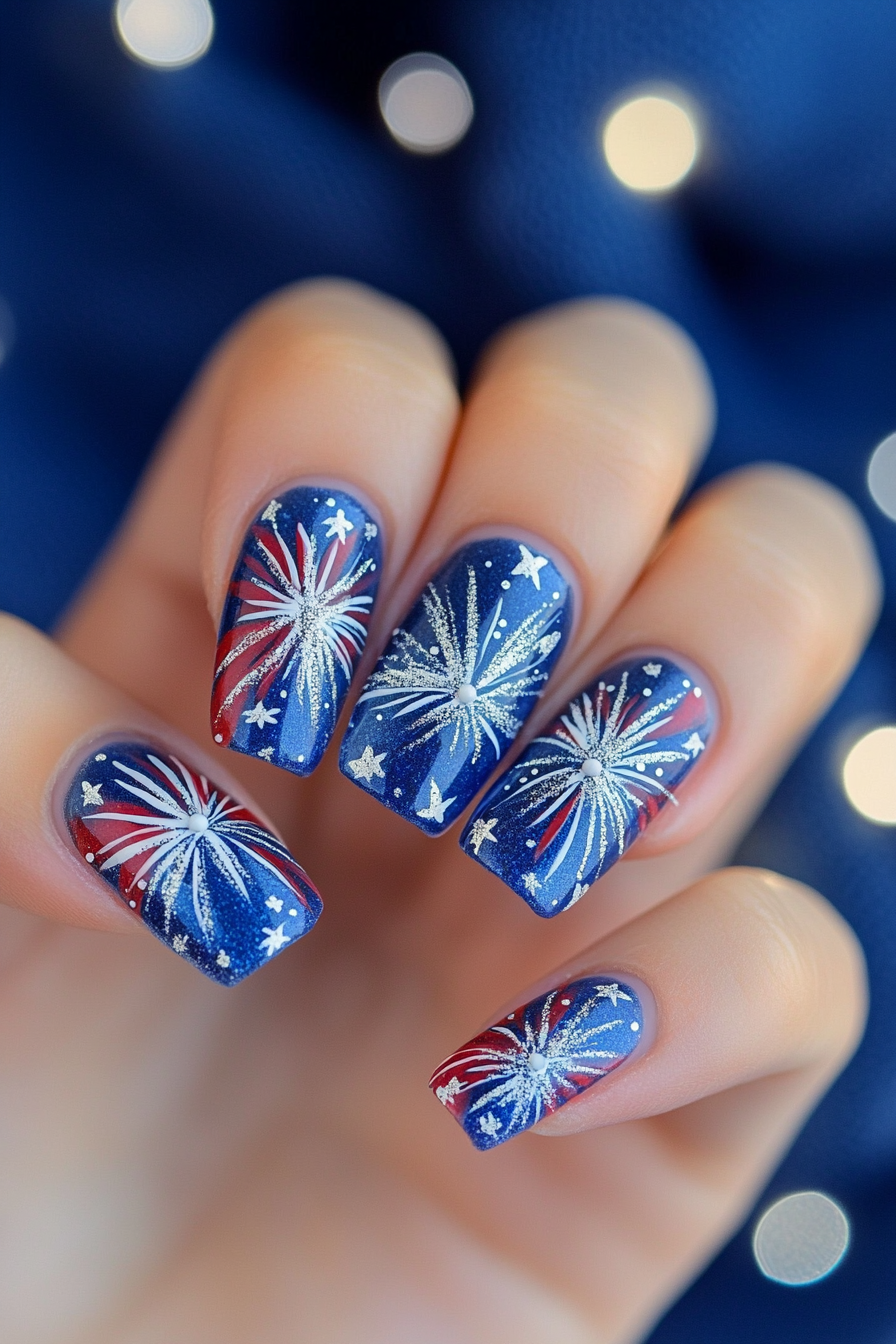 2. Fireworks in the Sky (July 4Th Nail Design Ideas) - July 4Th Nail Design Ideas