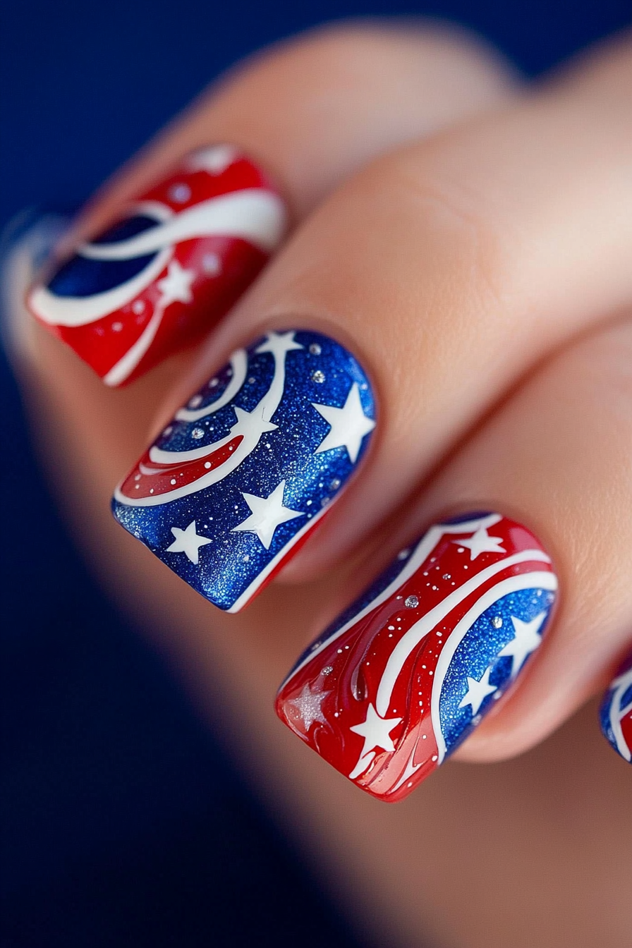 4. American Flag Swirl (July 4Th Nail Design Ideas) - July 4Th Nail Design Ideas