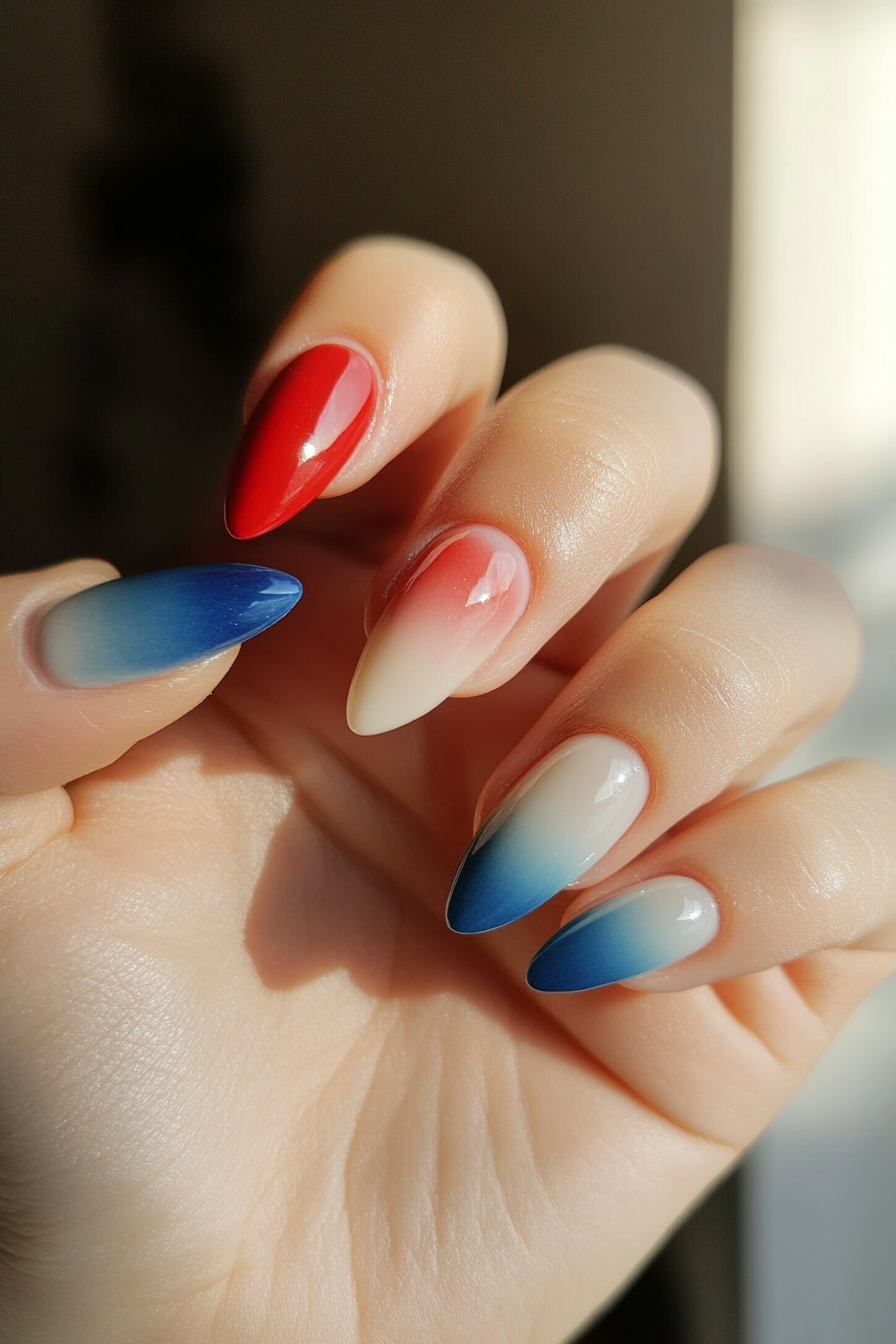 6. Red, White & Blue Ombre (July 4Th Nail Design Ideas) - July 4Th Nail Design Ideas